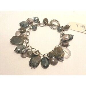 Peyote Multi Beads Charms On Silver Chain Gemstones 7.5" Bracelet Toggle NWT
